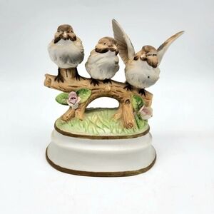 Vintage Towle Fine Porcelain Bisque Sparrows on a Branch Music Box Royal Crown